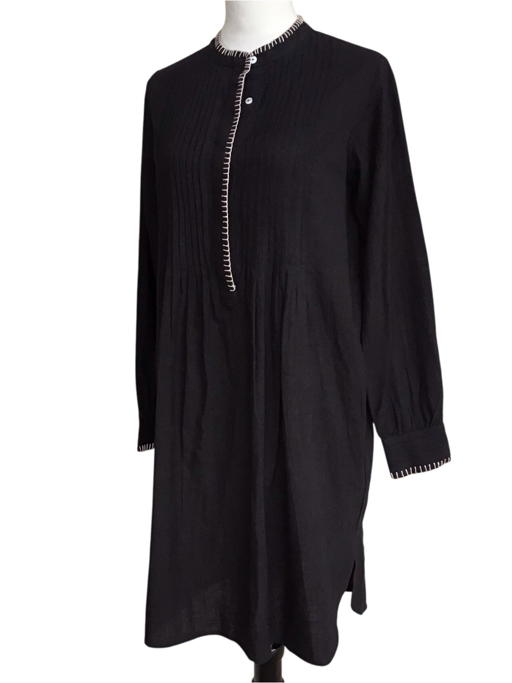 Rose and Rose Embroidered Pintuck Cotton Long Sleeve Dress